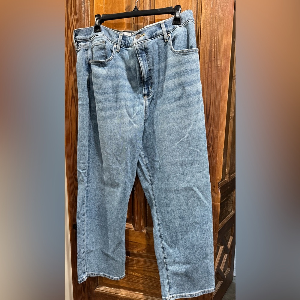 LOFT Blue Straight Jeans with Faded Indigo Finish Petite